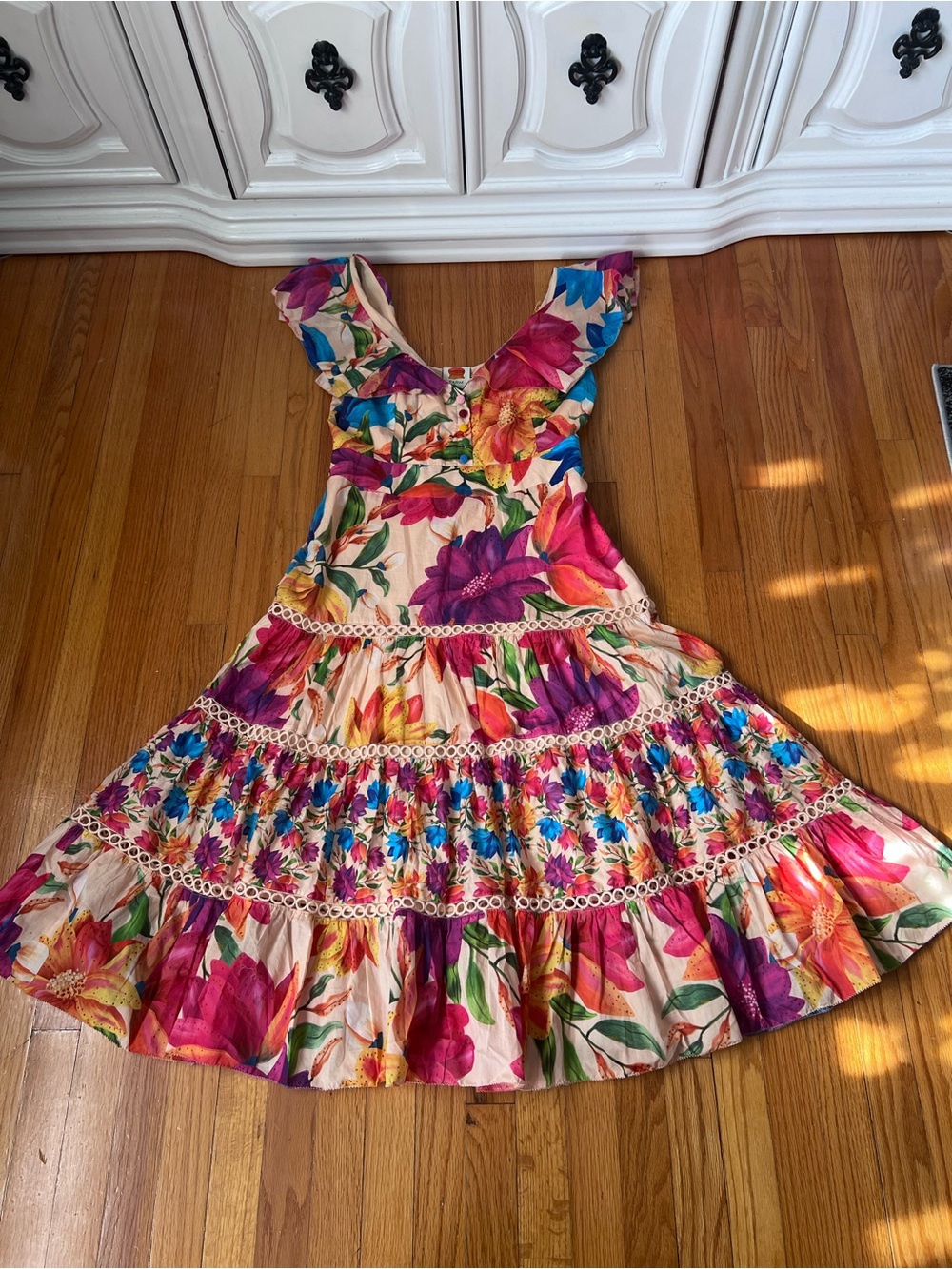 FARM Rio Multicolor Floral Ruffle Midi Dress L - Picture 6 of 16